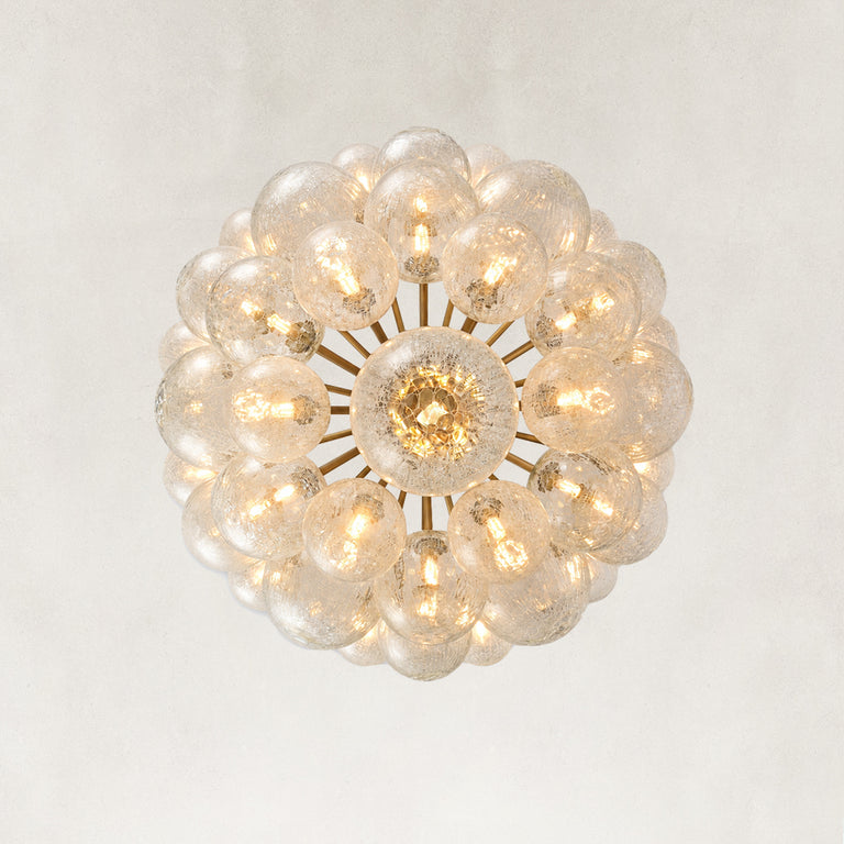 Thirty-Seven-Light Glass Globe Chandelier 36" brass-tone fixture detail