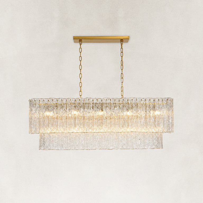 Fifteen-Light Linear Glass Chandelier 54" complete fixture view