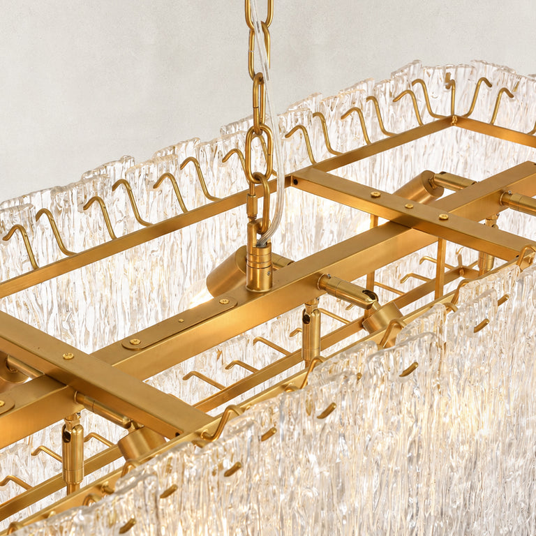 Fifteen-Light Linear Glass Chandelier 54" fixture detail