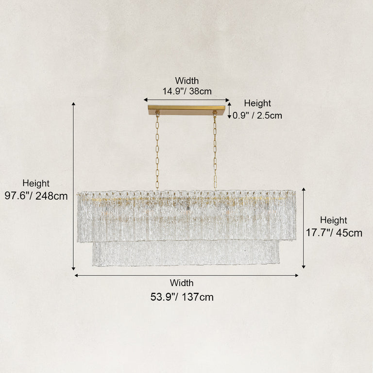 Fifteen-Light Linear Glass Chandelier 54" fixture dimensions