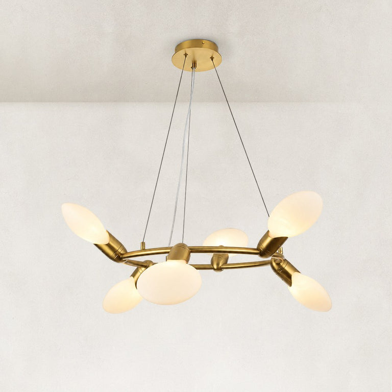 Compact Dandelion Glass Ring Chandelier in Brushed titanium gold - complete fixture