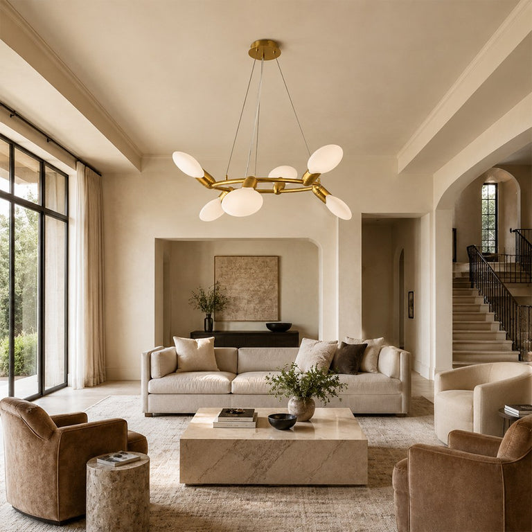 Compact Dandelion Glass Ring Chandelier in Brushed titanium gold - interior setting