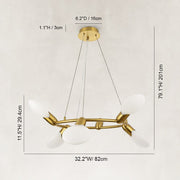 Compact Dandelion Glass Ring Chandelier in Brushed titanium gold - dimension diagram