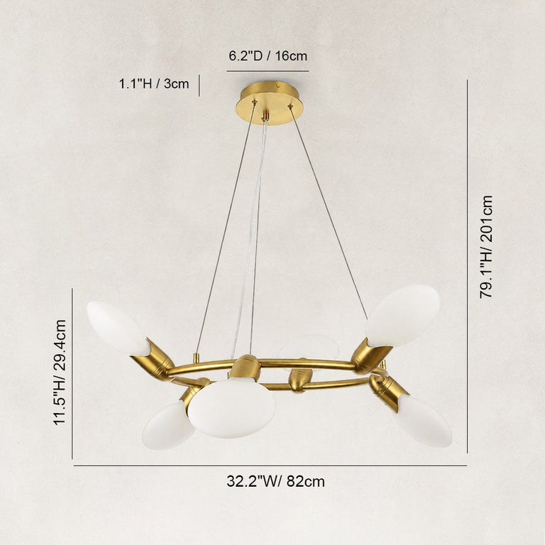 Compact Dandelion Glass Ring Chandelier in Brushed titanium gold - dimension diagram