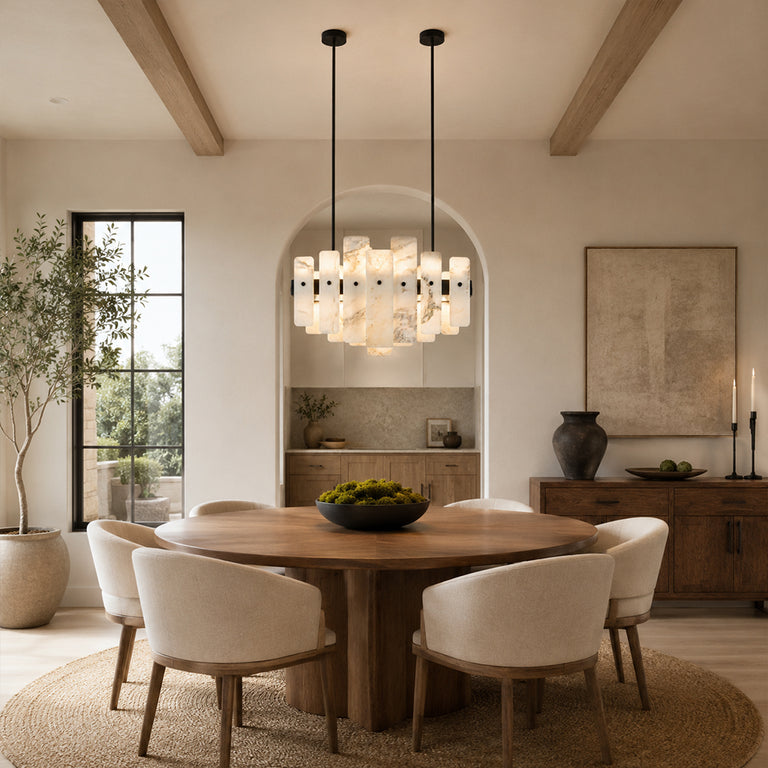 Compact Petal Marble Chandelier 27.6" installed above a dining table