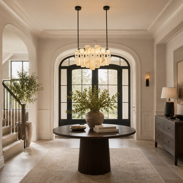 Compact Petal Marble Chandelier 27.6" displayed in a furnished interior