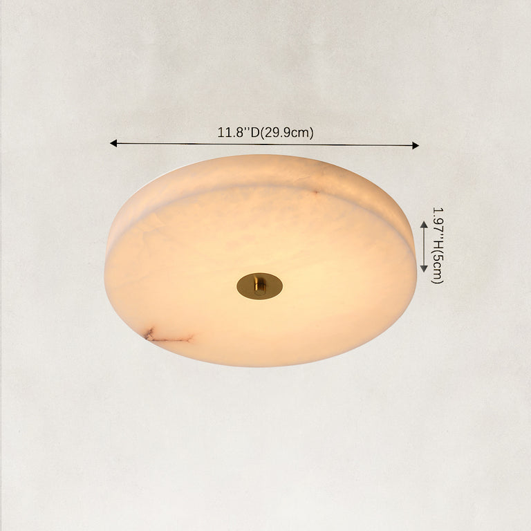 Dimensions of the Cora alabaster ceiling light showing an 11.8-inch diameter and 2-inch height