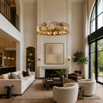 Cream Veined Panel Drum Chandelier 31.5
