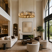 Cream Veined Panel Drum Chandelier 31.5