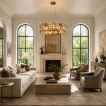 Cream Veined Panel Drum Chandelier 31.5