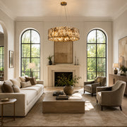 Cream Veined Panel Drum Chandelier 31.5