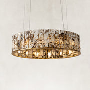 Product detail of Cream Veined Panel Drum Chandelier 31.5