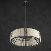 Cristallo Modern Alabaster Round Drum Chandelier by Dalmivik, complete fixture view