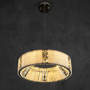 Cristallo Modern Alabaster Round Drum Chandelier by Dalmivik, complete fixture view