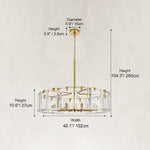 40-inch crystal-bar drum chandelier dimension drawing with brass-tone hardware.