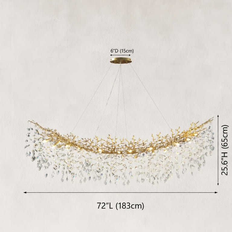 72-inch brass-tone branch chandelier dimension drawing.