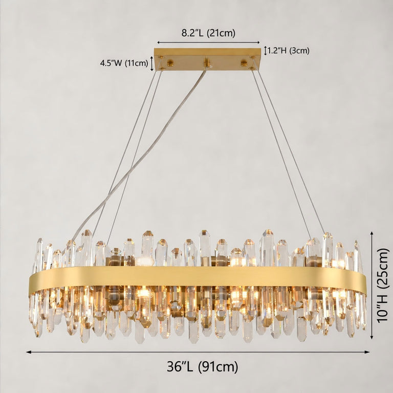 36-inch oval chandelier dimension drawing.