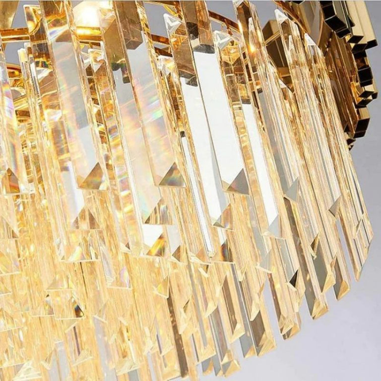 Close-up of faceted crystal rods beneath the metal crown.