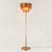 Amber crystal floor lamp with Brass-finish hardware, shown as a complete fixture