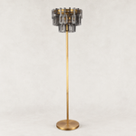 Smoke crystal floor lamp with Brass-finish hardware, shown as a complete fixture