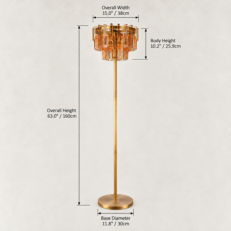 Dimension diagram for the Amber crystal floor lamp