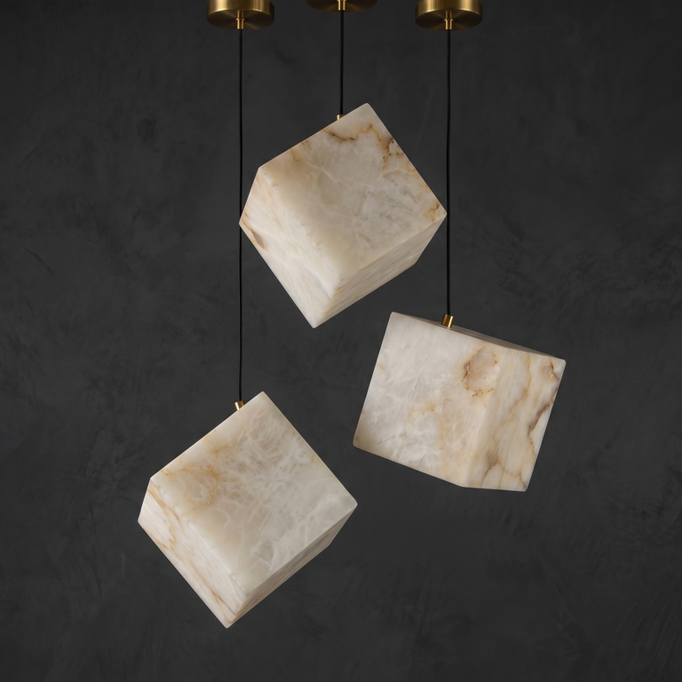 Cubo Modern Cluster Alabaster Pendant Light by Dalmivik, complete fixture view