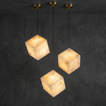 Cubo Modern Cluster Alabaster Pendant Light by Dalmivik, complete fixture view