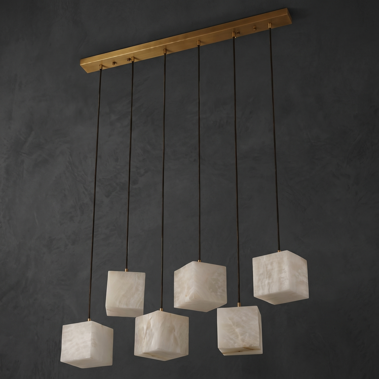 Cubo Modern Alabaster Linear Chandelier by Dalmivik, complete fixture view