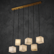 Cubo Modern Alabaster Linear Chandelier by Dalmivik, complete fixture view