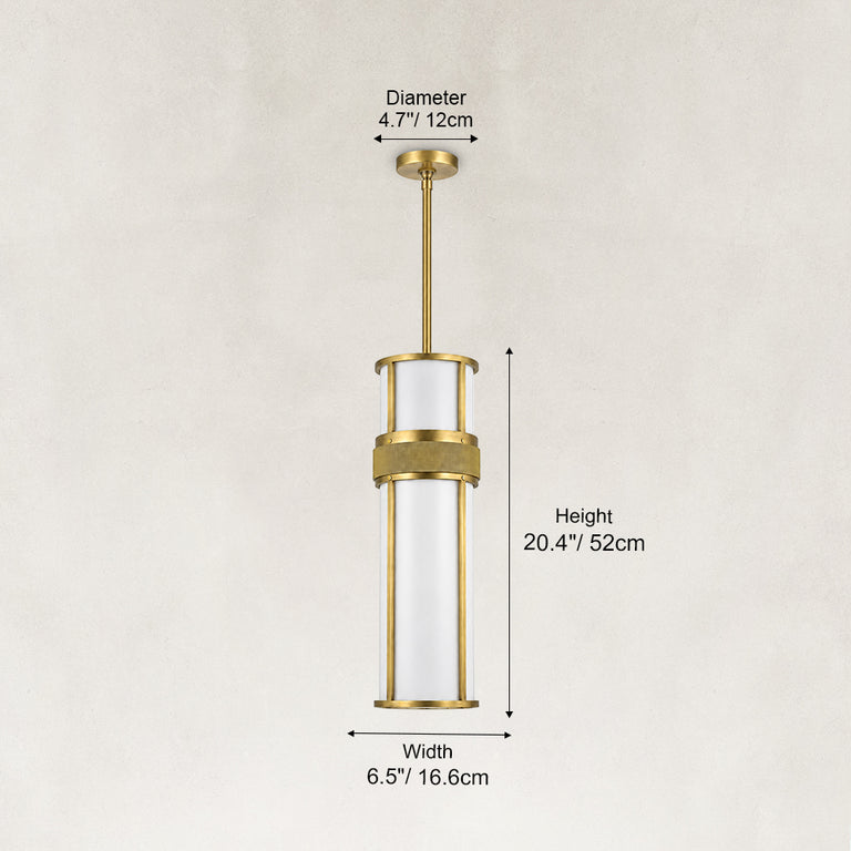 Dimension diagram showing the cylindrical pendant body and round canopy.