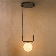 Adjustable Orb Pendant Alabaster by Dalmivik, complete fixture view