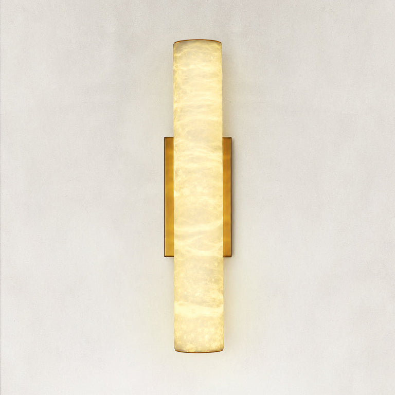 Alabaster Column Wall Sconce, 20 in in Brass - complete fixture