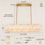 Dimension diagram for the alabaster petal oval chandelier and its suspension components