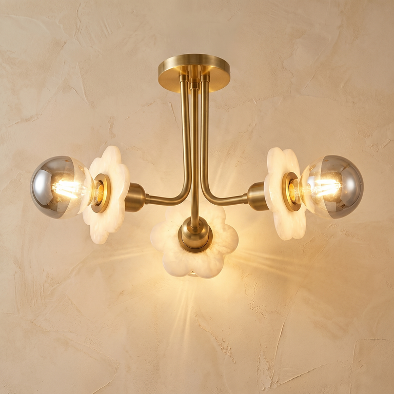 Ceiling 3-orb Alabaster by Dalmivik, complete fixture view