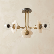 Ceiling 3-orb Alabaster by Dalmivik, complete fixture view