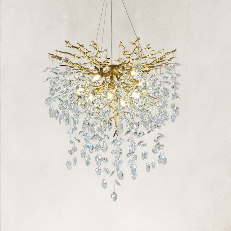 Crystal Branch Cascade Chandelier, 24 in — Brass finish, complete fixture