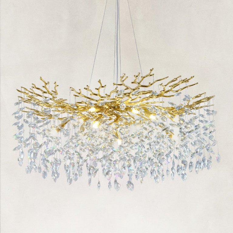 Crystal Branch Round Chandelier, 40 in — Brass finish, complete fixture