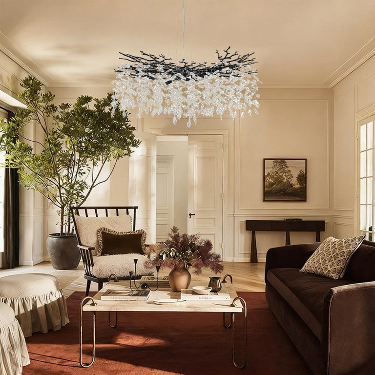 Crystal Branch Round Chandelier, 40 in