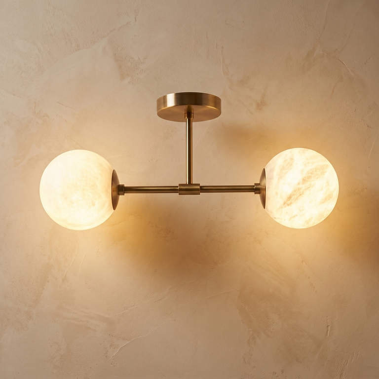 Duo Orb Ceiling (extra) Alabaster by Dalmivik, complete fixture view