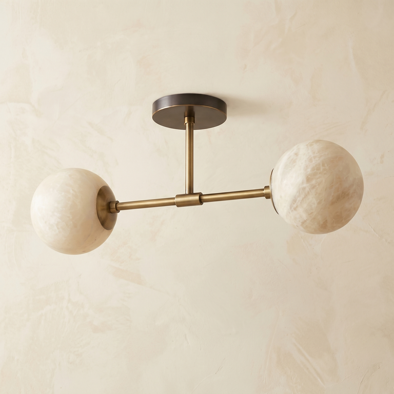 Duo Orb Ceiling (extra) Alabaster by Dalmivik, complete fixture view