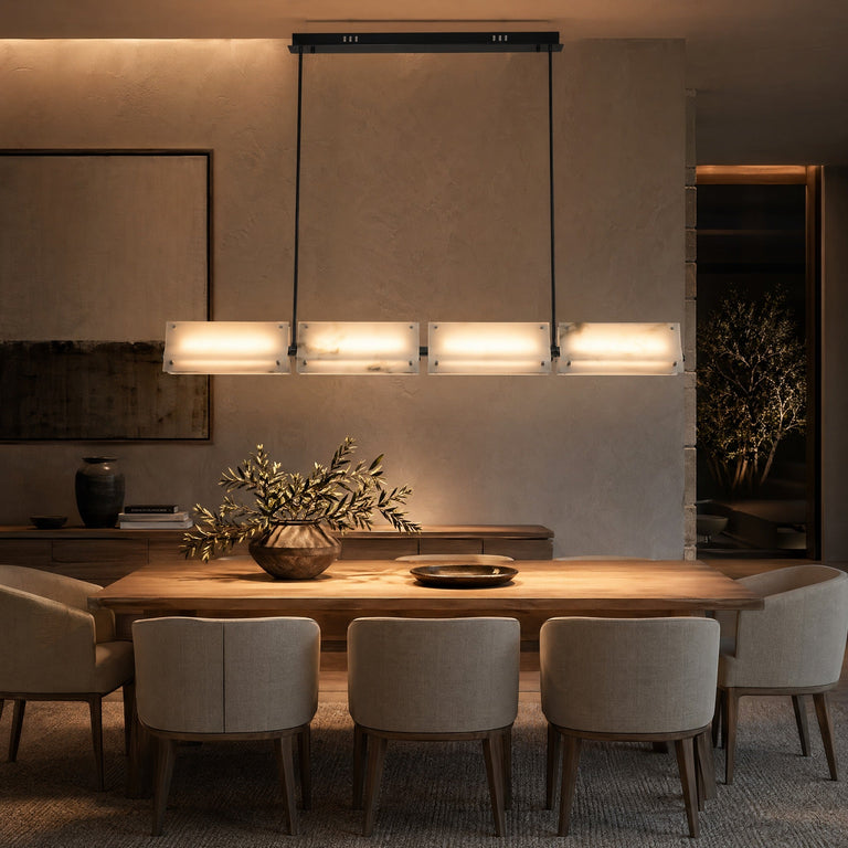 Harmon Modern Alabaster Linear Chandelier by Dalmivik, complete fixture view