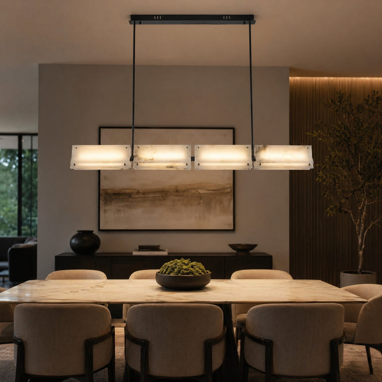 Harmon Modern Alabaster Linear Chandelier by Dalmivik, complete fixture view