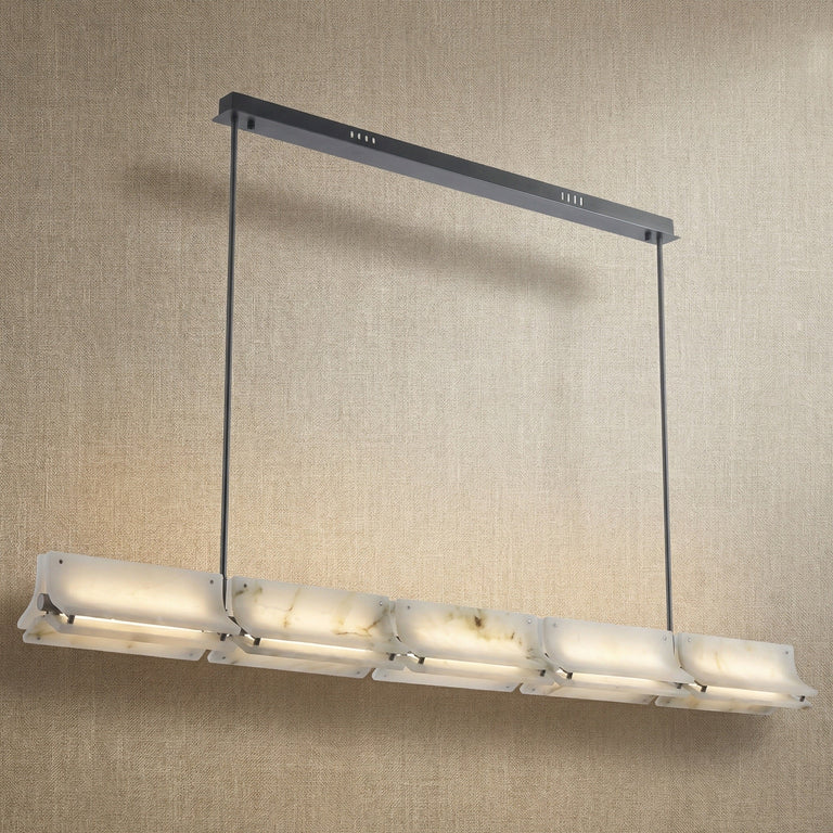Harmon Modern Alabaster Linear Chandelier by Dalmivik, product or room detail view