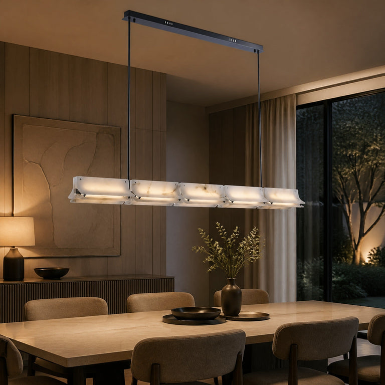 Harmon Modern Alabaster Linear Chandelier by Dalmivik, product or room detail view