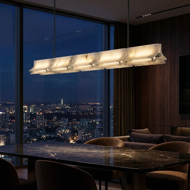 Harmon Modern Alabaster Linear Chandelier by Dalmivik, product or room detail view