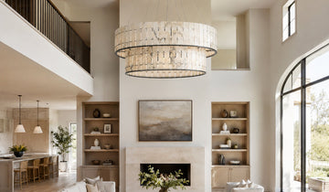 High ceiling marble chandelier in a refined residential interior