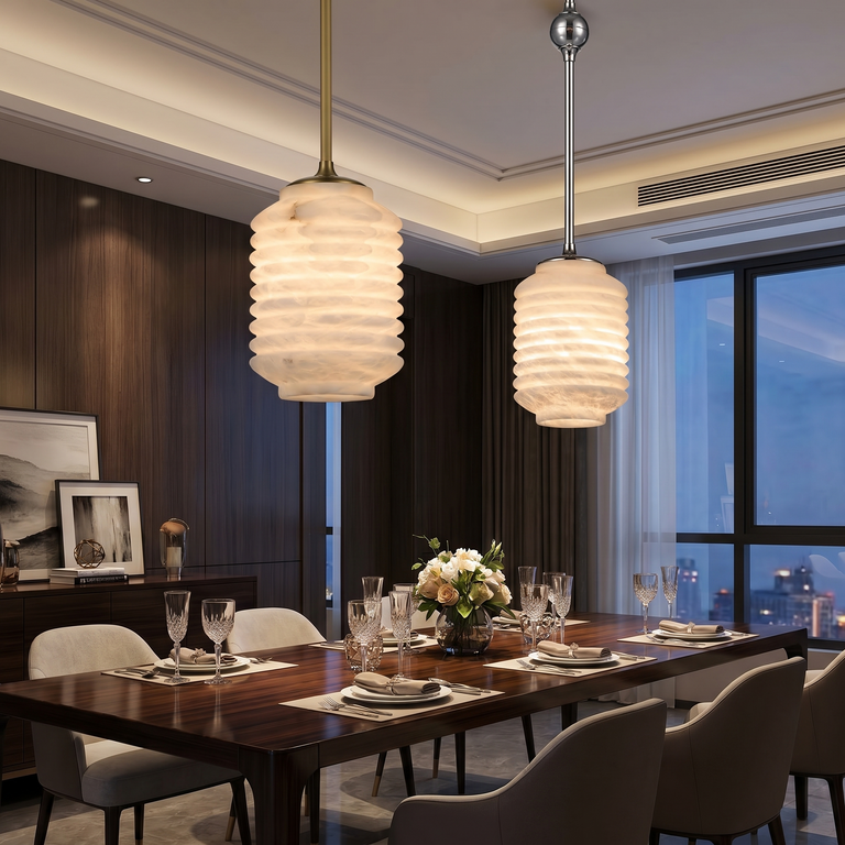 Lantern Cylinder Alabaster Pendant Light by Dalmivik, product or room detail view