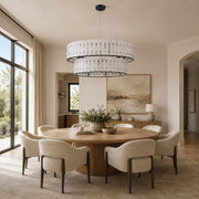 Modern marble chandelier above a dining table