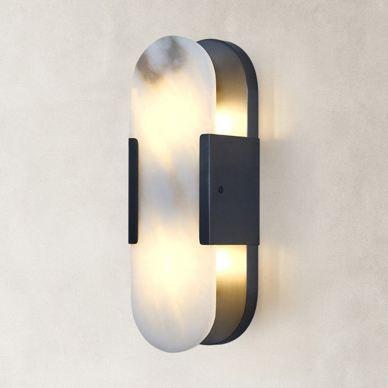 Black finish oval alabaster wall sconce, complete fixture
