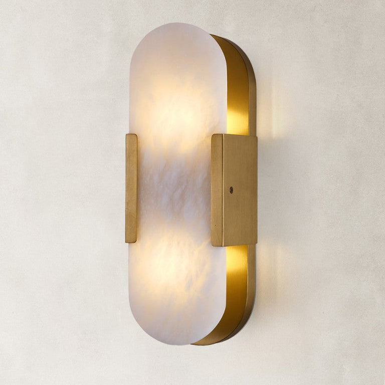 Brass finish oval alabaster wall sconce, complete fixture